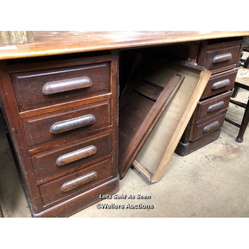 20 - BOTTOM SECTION OF A ROLL TOP DESK WITH NINE DRAWERS (A/F), 55 X 32 X 30  INCHES / LOCATED AT VICTORI... 