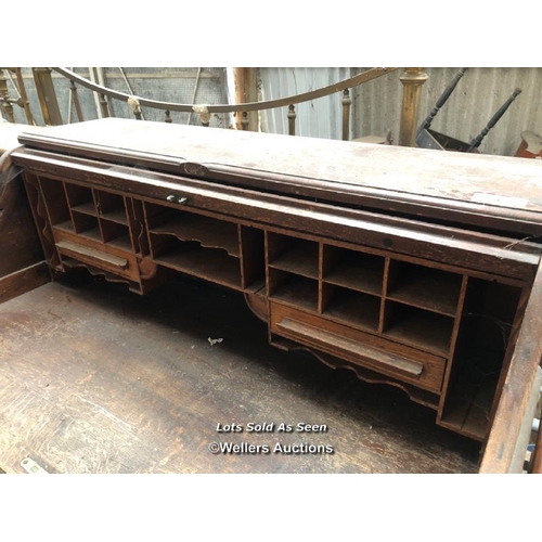 4 - ROLL TOP DESK OVER EIGHT DRAWERS, 48.5 X 29 X 46.5 INCHES / LOCATED AT VICTORIA ANTIQUES, WADEBRIDGE... 