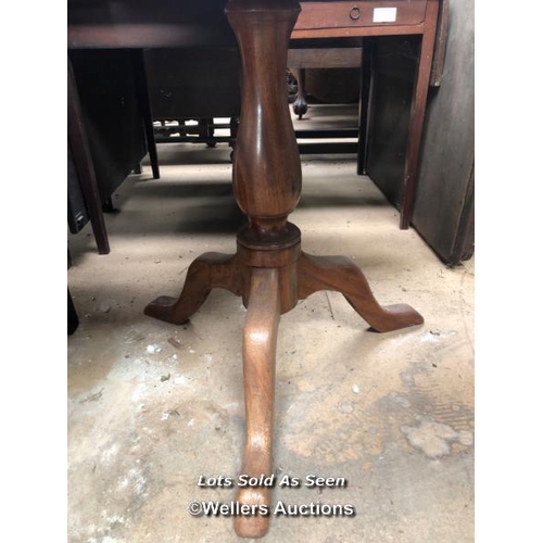 44 - OVAL INLAID FOLDING TABLE ON TRIPOD BASE, 45.5 X 33 X 30 INCHES / LOCATED AT VICTORIA ANTIQUES, WADE... 