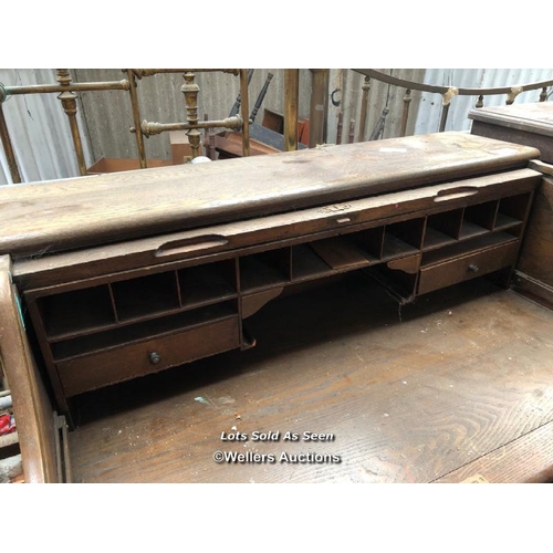 5 - MAHOGANY ROLL TOP DESK WITH SIX DRAWERS, 48 X 29 X 44 INCHES / LOCATED AT VICTORIA ANTIQUES, WADEBRI... 