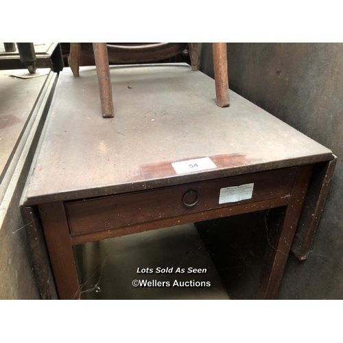 54 - SMALL MAHOGANY DROP LEAF TABLE, 32 X 38.5 X 28.5 INCHES, FULLY EXTENDED / LOCATED AT VICTORIA ANTIQU... 