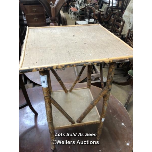 56 - SQUARE BAMBOO SIDE TABLE, 18 X 18 X 28 INCHES / LOCATED AT VICTORIA ANTIQUES, WADEBRIDGE, PL27 7DD