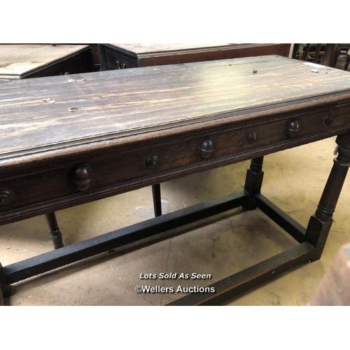 57 - OAK HALLWAY TABLE, 44.5 X 16.5 X 26.5 INCHES / LOCATED AT VICTORIA ANTIQUES, WADEBRIDGE, PL27 7DD