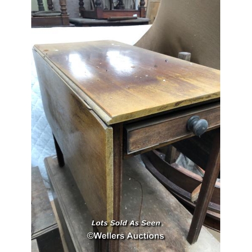 58 - DROP LEAF TABLE WITH ONE DRAWER, 34 X 44 X 28.5 INCHES, FULLY EXTENDED / LOCATED AT VICTORIA ANTIQUE... 