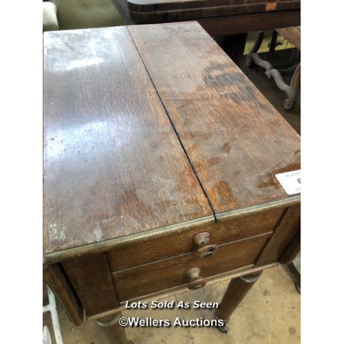 68 - DROP LEAF SIDE TABLE ON CASTORS, 22 X 34 X 30 INCHES, FULLY EXTENDED / LOCATED AT VICTORIA ANTIQUES,... 