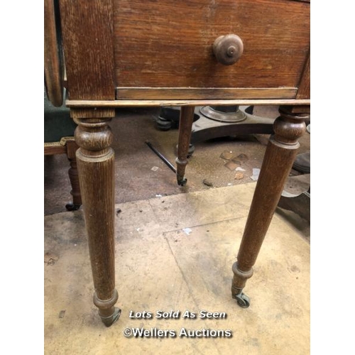 68 - DROP LEAF SIDE TABLE ON CASTORS, 22 X 34 X 30 INCHES, FULLY EXTENDED / LOCATED AT VICTORIA ANTIQUES,... 