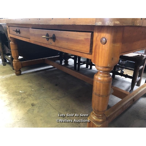 74 - LARGE ANTIQUE REFECTORY FARMHOUSE KITCHEN TABLE WITH FOUR DRAWERS, 72 X 48.5 X 32 INCHES / LOCATED A... 