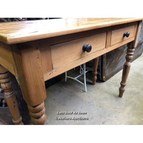 75 - PINE SIDE TABLE WITH TWO DRAWERS, 42 X 18 X 31 INCHES / LOCATED AT VICTORIA ANTIQUES, WADEBRIDGE, PL... 