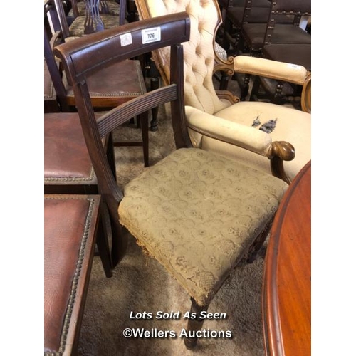 776 - *BAR BACK CHAIR WITH UPHOLSTERED SEAT / LOCATED AT VICTORIA ANTIQUES, WADEBRIDGE, PL27 7DD