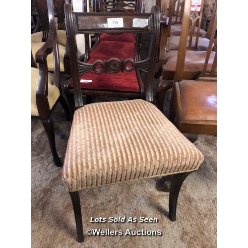 779 - *ANTIQUE BAR BACK CHAIR WITH UPHOLSTERED SEAT / LOCATED AT VICTORIA ANTIQUES, WADEBRIDGE, PL27 7DD