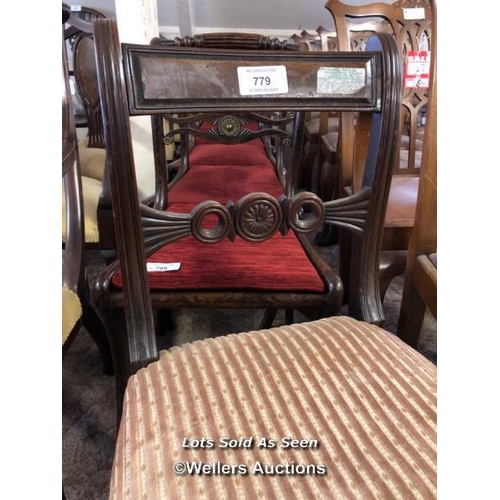 779 - *ANTIQUE BAR BACK CHAIR WITH UPHOLSTERED SEAT / LOCATED AT VICTORIA ANTIQUES, WADEBRIDGE, PL27 7DD