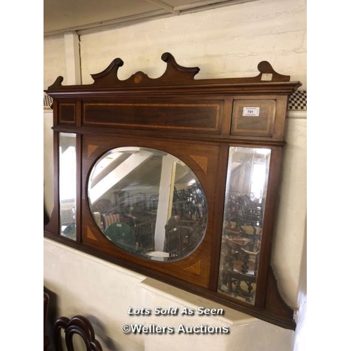 791 - *INLAID OVERMANTEL MIRROR, 160 X 109CM / LOCATED AT VICTORIA ANTIQUES, WADEBRIDGE, PL27 7DD