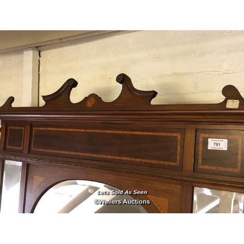 791 - *INLAID OVERMANTEL MIRROR, 160 X 109CM / LOCATED AT VICTORIA ANTIQUES, WADEBRIDGE, PL27 7DD