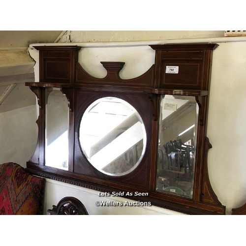 792 - *INLAID OVERMANTEL MIRROR, 127 X 78CM / LOCATED AT VICTORIA ANTIQUES, WADEBRIDGE, PL27 7DD