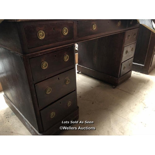 8 - DESK WITH NINE DRAWERS, 46 X 23 X 28 INCHES / LOCATED AT VICTORIA ANTIQUES, WADEBRIDGE, PL27 7DD