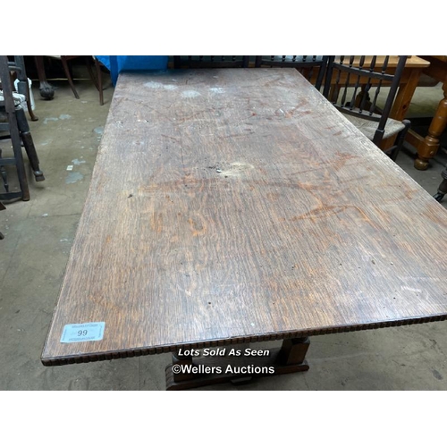 99 - RECTANGULAR DINING TABLE ON CARVED FEET, 61 X 36 X 30 INCHES / LOCATED AT VICTORIA ANTIQUES, WADEBRI... 