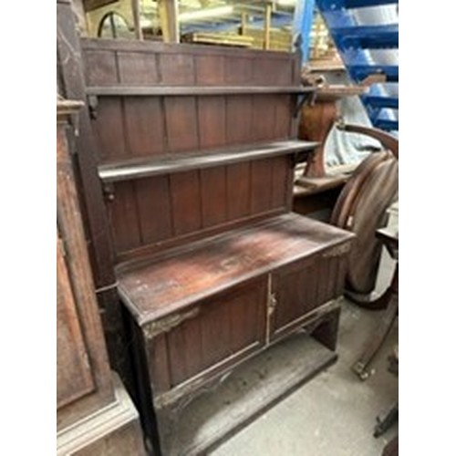 164 - CONTINENTAL PINE DRESSER, CUPOARD BASE AND OPEN RACK, BASE MEASURES 46 X 17 X 35 INCHES / LOCATED AT... 