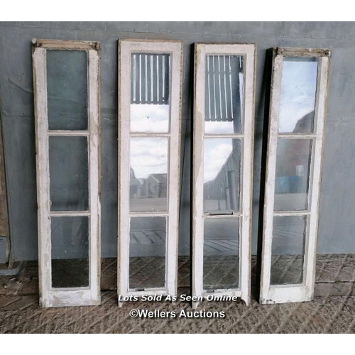 101 - Set of 4 pine windows for restoration. 30cm x 123cm.