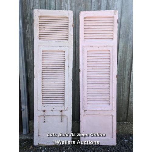 108 - 2 louvred painted french window shutters.  Approx 56cm W x 206cm T