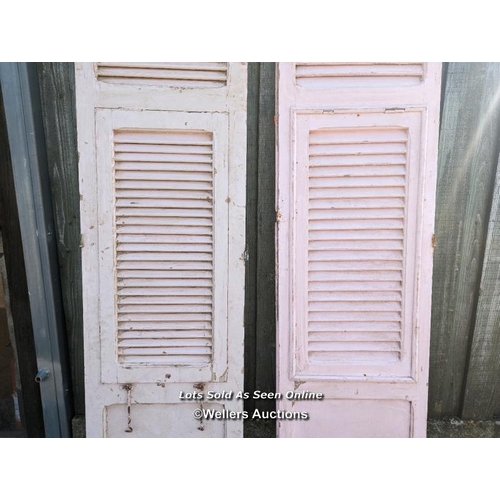 108 - 2 louvred painted french window shutters.  Approx 56cm W x 206cm T