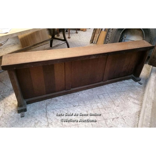 112 - Oak choir frontal from a church, or panelling/bedhead/base.  Size 185cm x 64cm H x 20cm D, some mino... 