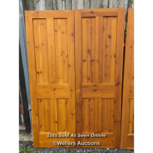 119 - 4 matching pine four panel doors, morticed and tenoned construction.  Each door 61cm x 183cm x 4cm.