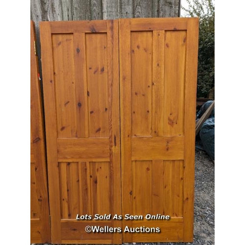 119 - 4 matching pine four panel doors, morticed and tenoned construction.  Each door 61cm x 183cm x 4cm.