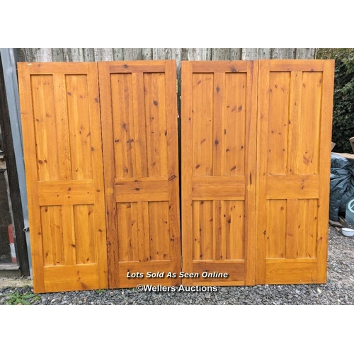 119 - 4 matching pine four panel doors, morticed and tenoned construction.  Each door 61cm x 183cm x 4cm.