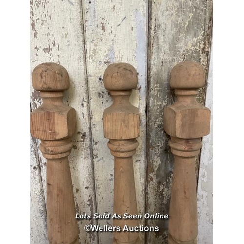 126 - Hand carved columm and 3 turned pine newel posts.