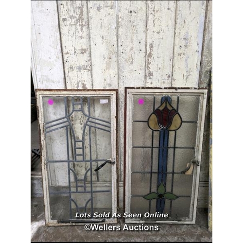 130 - 3 crittall windows with stained glass panels. Art Nouveau designs. Some minor damage. Sizes approx 5... 