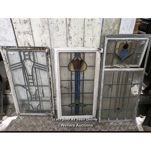 130 - 3 crittall windows with stained glass panels. Art Nouveau designs. Some minor damage. Sizes approx 5... 