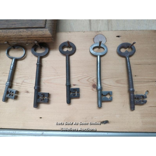 140 - 2 decorative boards with old keys hanging on them