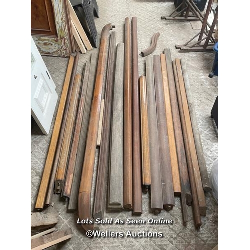 145 - 19 hardwood handrails. Lengths from 133cm to 296cm.