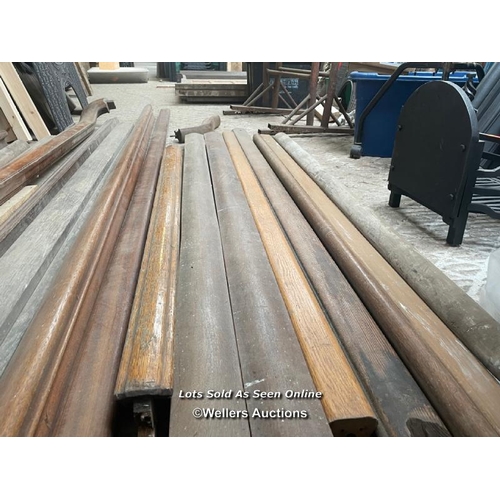 145 - 19 hardwood handrails. Lengths from 133cm to 296cm.