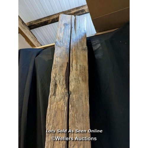 146 - Large rustic pine beam, wire brushed, and waxed. Lengh 254cm, 15cm x 20cm.