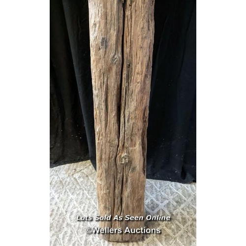 146 - Large rustic pine beam, wire brushed, and waxed. Lengh 254cm, 15cm x 20cm.