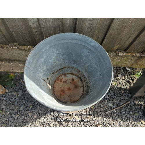 16 - Galvanised washer, hopper or planter with brass tap (not tested) and lid.  52cm high. 48cm across.