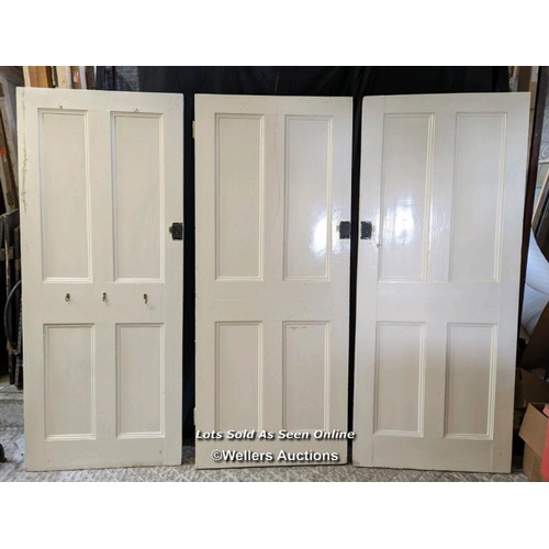 161 - 3 painted pine Victorian 4 panel doors. Sizes 75cm x 180cm x 3.5cm. 76cm x 180cm x 3.5cm. 75.5cm x 1... 