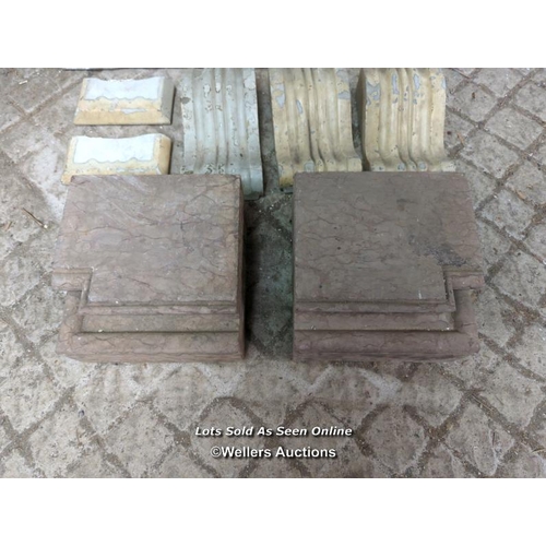 20 - Batch of marble items inc fire corbels, a semi circular sink top 91cm x 46cm, 2 marble fire base/ker... 