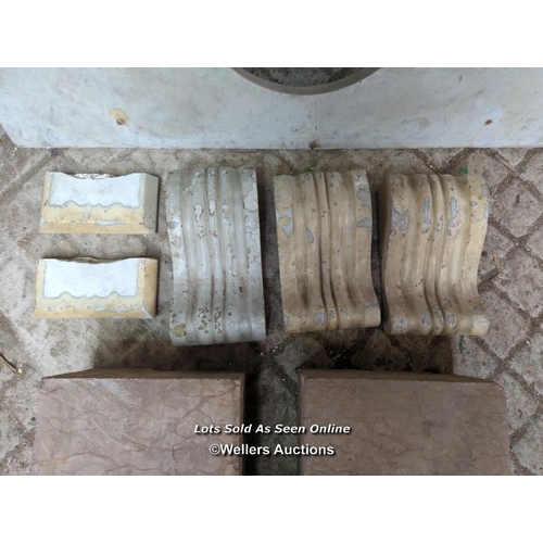 20 - Batch of marble items inc fire corbels, a semi circular sink top 91cm x 46cm, 2 marble fire base/ker... 