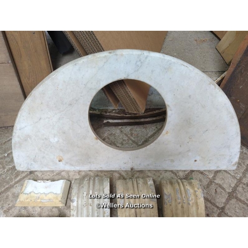 20 - Batch of marble items inc fire corbels, a semi circular sink top 91cm x 46cm, 2 marble fire base/ker... 