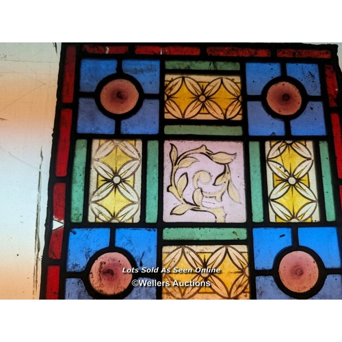 45 - 3 pieces of good Victorian handpainted stained glass panels. Some damage, see photos. Size each 27cm... 