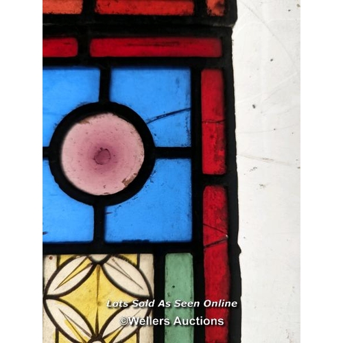 45 - 3 pieces of good Victorian handpainted stained glass panels. Some damage, see photos. Size each 27cm... 