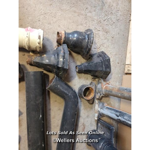 5 - Collection of 19 pieces of cast iron downpipes, guttering and hoppers. Please note single narrow pip... 