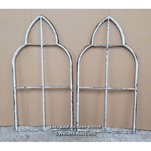 50 - 2 Cast iron Victorian gothic windows for restoration or re-use. C1870. 122cm H x 64cm W each