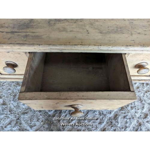 53 - Unusual Victorian corner table with drawers. Stripped pine. Waxed. 81cm H x 86cm W x 51cm D