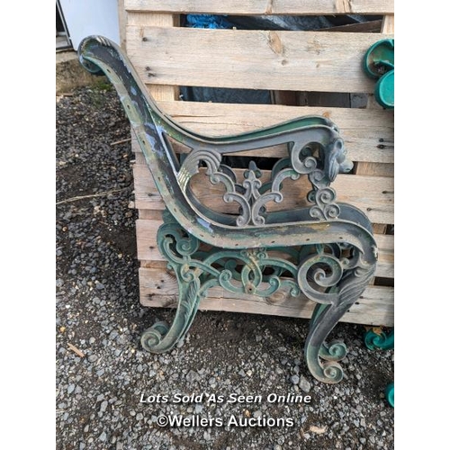 78 - A set of Victorian curved wrought iron bench ends plus 2 pairs of later heavy cast iron bench ends