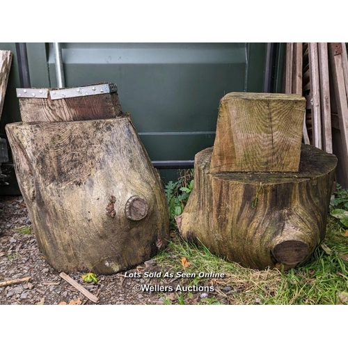 79 - 2 chopping blocks or rustic table bases. They were anvil blocks. Size each approx 50cm x 50cm x 50cm