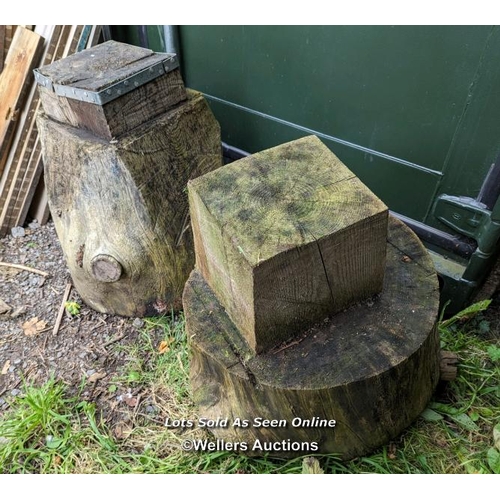 79 - 2 chopping blocks or rustic table bases. They were anvil blocks. Size each approx 50cm x 50cm x 50cm