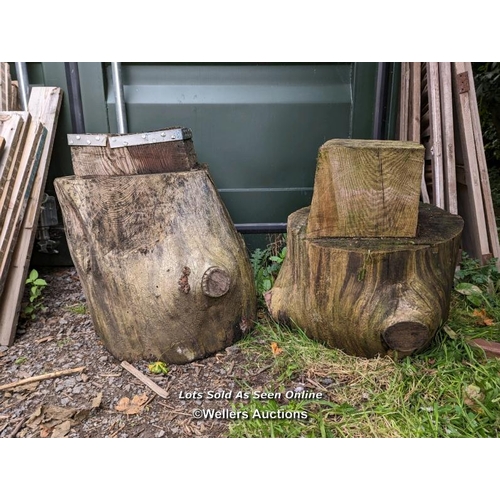 79 - 2 chopping blocks or rustic table bases. They were anvil blocks. Size each approx 50cm x 50cm x 50cm